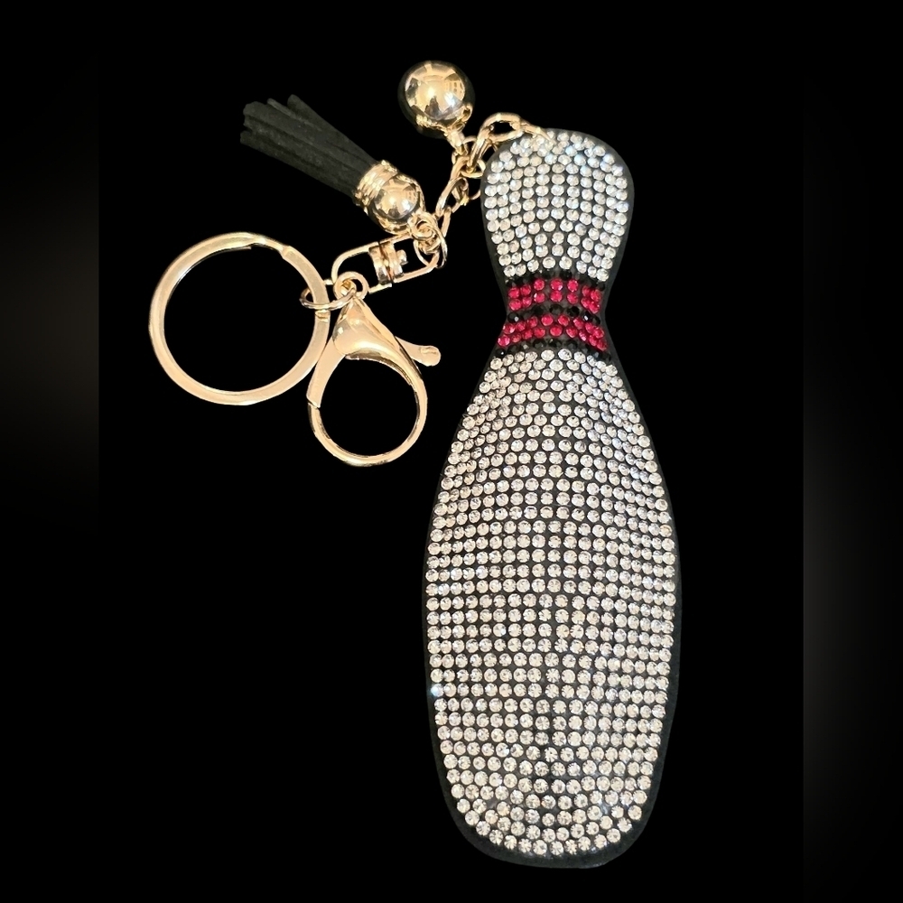 Elegant Crystal Bowling Pin Bag Charm / Keychain